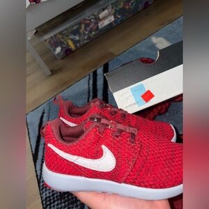 Nike Red and White Roshe Sneakers Breathable Knit Design